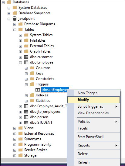 اجرای کدهای مربوط به Trigger در SQL