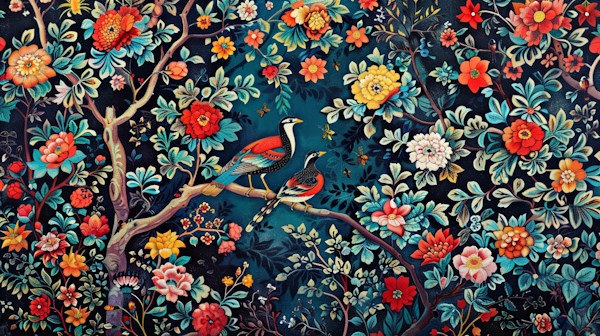 یک باغ گل و پرنده هایی که روی شاخه درخت نشسته اند - واژه بست چیست
