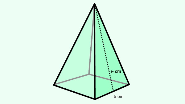 هرم به قاعده مربع، طول ضلع ۴ سانتی متر و ارتفاع مایل ۱۰ سانتی متر