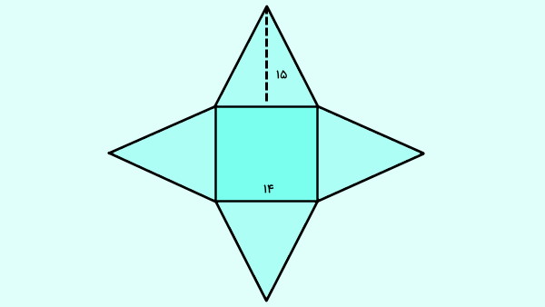 گسترده هرم مربع القاعده به طول مایل ۱۵ و ضلع قاعده ۱۴