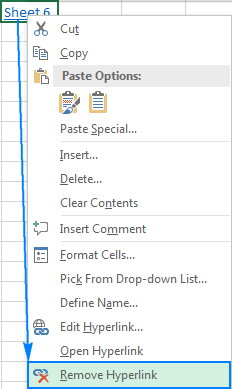 گزینه حذف هیاپر لینک در منوی کلیک راست اکسل