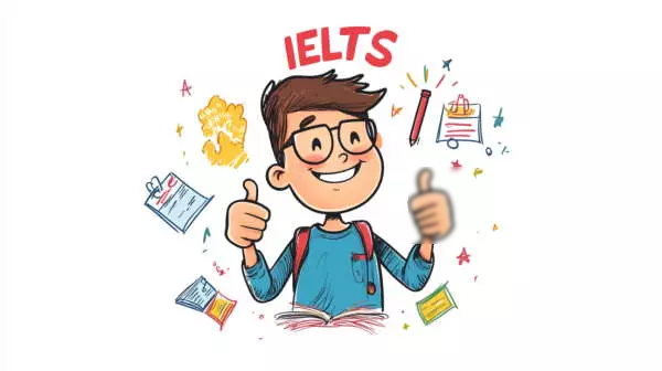 تصویر پسری در حال لبخند زدن و بالای سر او نوشته شده IELTS