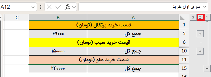 پنهان شدن داده‌ها در جدول-row grouping