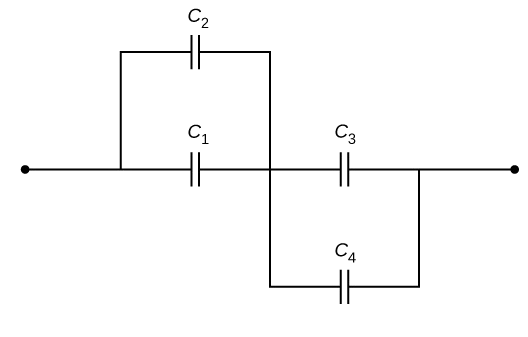 مدار الکتریکی شامل چهار خازن 