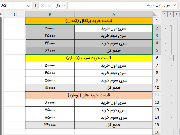 گروه‌بندی سری دوم داده‌ها-row grouping