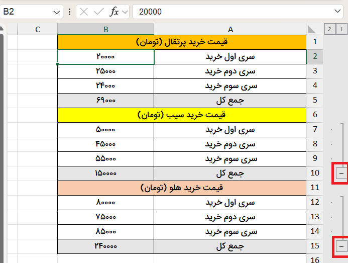 میله‌های گروهبندی داده ها-row grouping