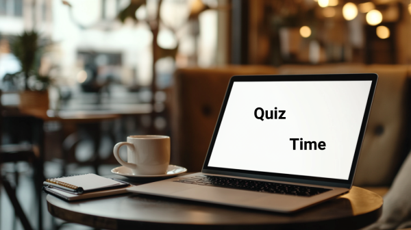 تصویر لپ‌تاپی که روی آن نوشته شده Quiz Time