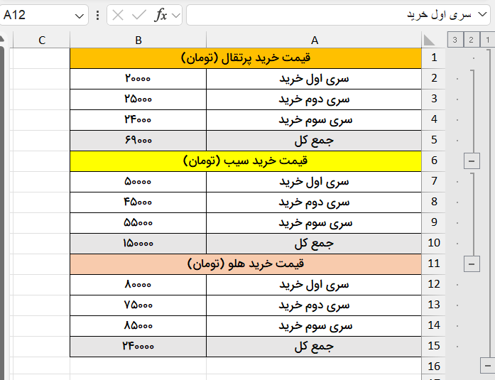 گروه‌بندی همه لایه‌ها-row grouping