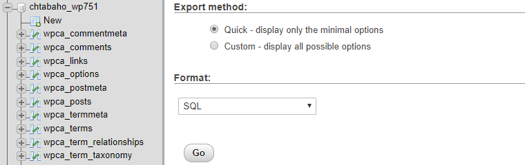 گرفتن خروجی از پایگاه داده در phpmyadmin