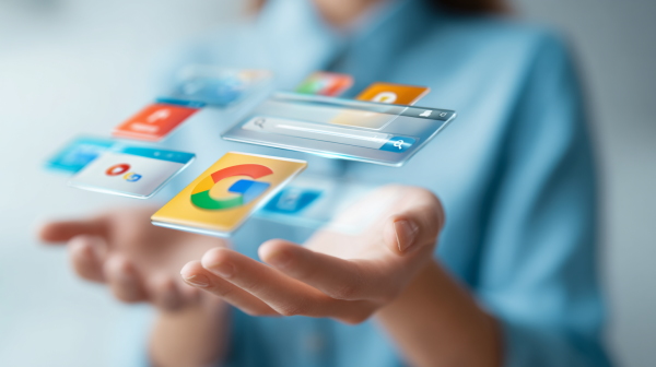 مهمترین آیکونهای اینترنت مانند گوگل در دستان یک خانم