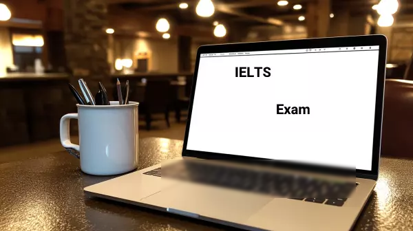 تصویر لپ‌تاپی که روی آن نوشته شده IELTS Exam