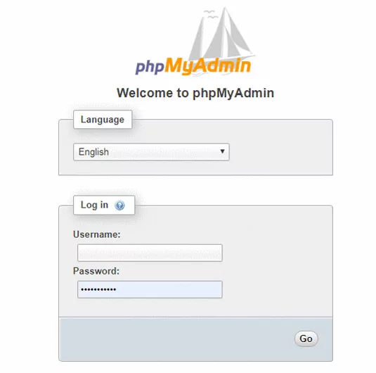 صفحه ورود به phpMyAdmin