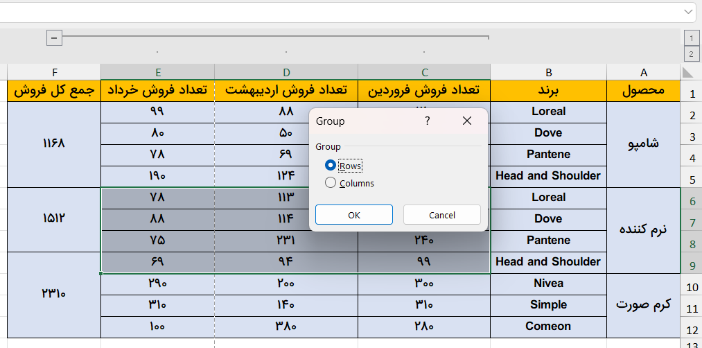 دسته‌بندی سطرها-rows-grouping