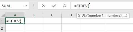  نوشتن عبارت فانکشن STDEV در یکی از سلول های اکسل 2021