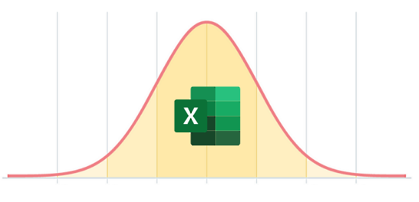 تصویری از یک نمودار توزیع نرمال که زیر قله آن لوگوی سبز رنگ اکسل قرار دارد - انحراف معیار در اکسل