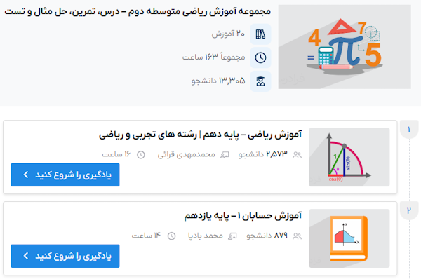 صفحه مجموعه فیلم‌های آموزش ریاضی متوسطه دوم فرادرس