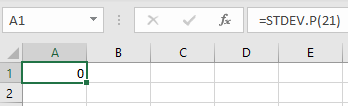خروجی ۰ تابع STDEV.P در اکسل به دلیل ورود تنها یک عدد