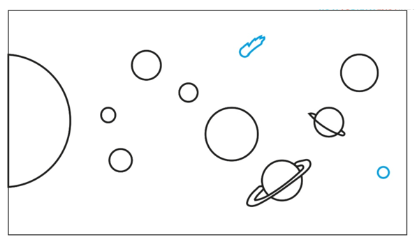 رسم جزییات سیاره ها و جرقه آتش