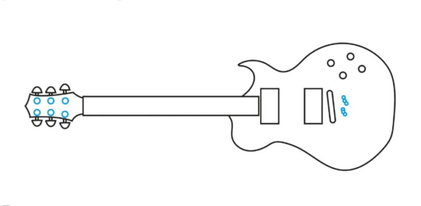 رسم جزییات و محل اتصال سیم ها در نقاشی گیتار برای نوجوانان