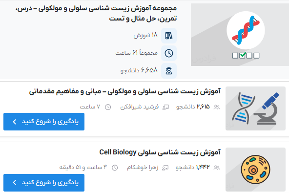  صفحه مجموعه فیلم های آموزش زیست شناسی سلولی و مولکولی – درس، تمرین، حل مثال و تست فرادرس