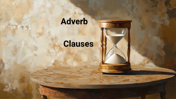 تصویر ساعت شنی که کنار آن نوشته شده Adverb Clauses