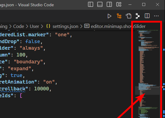 بخش نمایش داده شده از فایل در Minimap، هایلایت شده است.