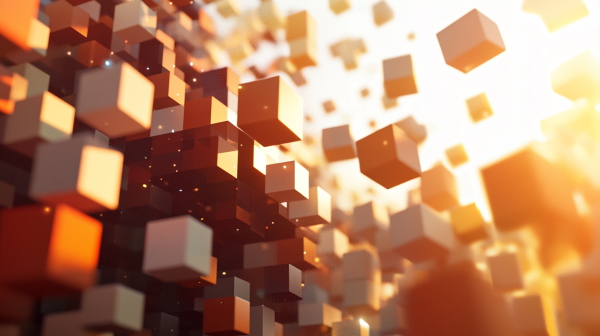 مکعبهای معلق در فضا که از روی یکدیگر به هوا میروند.