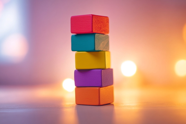 چند مکعب رنگی که بر روی یکدیگر چیده شده و به بالا رفتهاند.