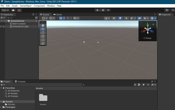 اولین صفحه یونیتی بعد از باز شدن نرم‌افزار