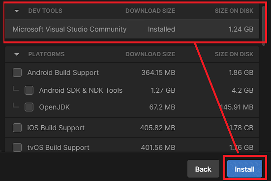 نصب ویژوال استودیو با کمک یونیتی