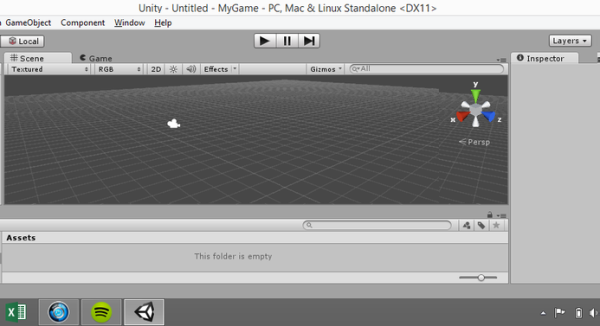 چیدمان عناصر صفحه یونیتی در اولین بار استفاده از نرم‌افزار
