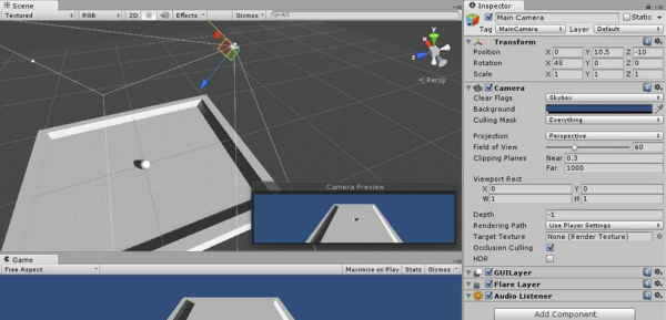 تصویری از روش تنظیم زاویه دوربین در یونیتی