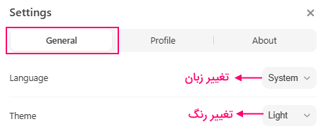 بخش general در منوی تنظیمات دیپ سیک