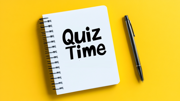 دفتری که داخل آن نوشته شده Quiz Time