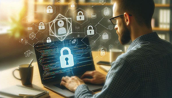 برنامهنویس در حال پیادهسازی یک سیستم امنیتی قوی با استفاده از فریم ورک جنگو است و صفحه لپتاپ کد پایتون را به وضوح نشان میدهد - فریم ورک جنگو چیست