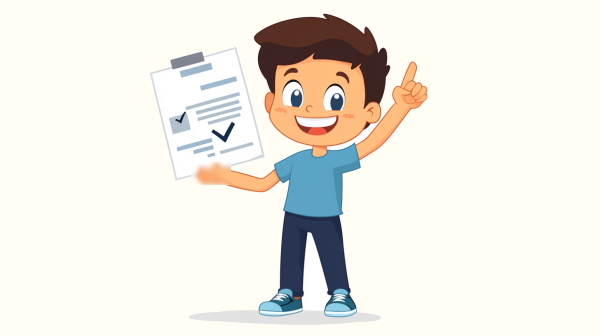 تصویر پسری خوشحال که مدرک زبان در دست دارد