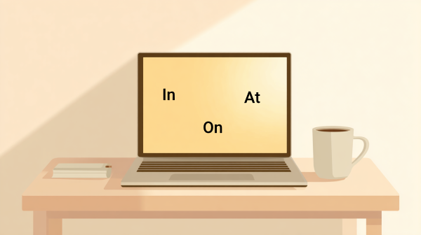 تصیور لپتاپ که روی صفحه آن حروف اضافه نوشته شده است