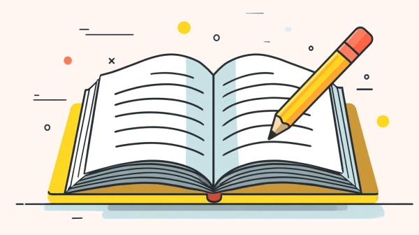 کتاب باز و مداد روی میز