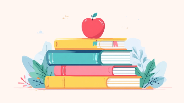 چند کتاب روی هم و یک سیب روی آنها