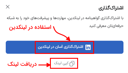 پنجره اشتراک گذاری گواهینامه فرادرس