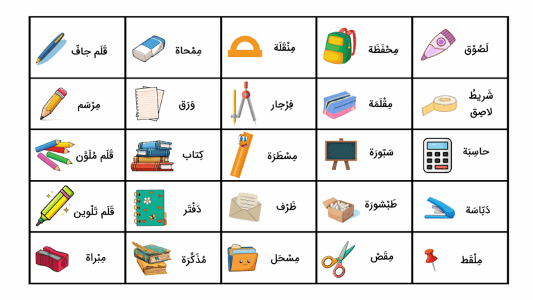 لوازم التحریر به عربی – لیست کامل اسامی + مثال و تمرین