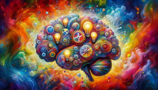 روانشناسی شناختی - تصویر انتزاعی از مغز و لامپ و چرخ دنده