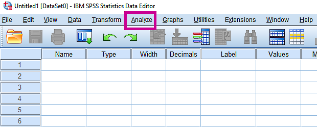 منوهای اصلی در SPSS و مشخص کردن منوی آنالیز یا analyze