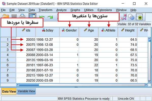 پنجره دیتا ادیتور در محیط spss