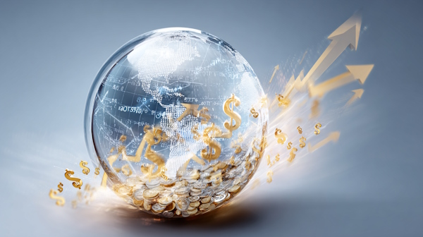 تصویر یک گوی شیشه ای که در آن سکه و نماد دلار وجود دارد