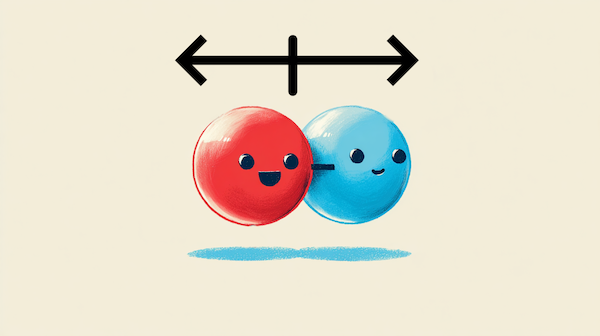 پیوند ناقطبی دو دایره قرمز و آبی و فلش هم اندازه خلاف جهت