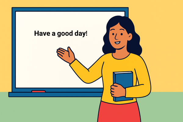 معلمی که جلوی تخته ایستاده و انگلیسی درس می‌دهد.