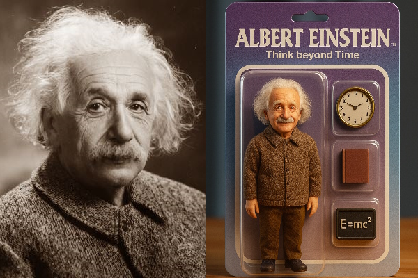 عکس انیشتین در کنار اکشن فیگور ساخته شده با چت جی پی تی