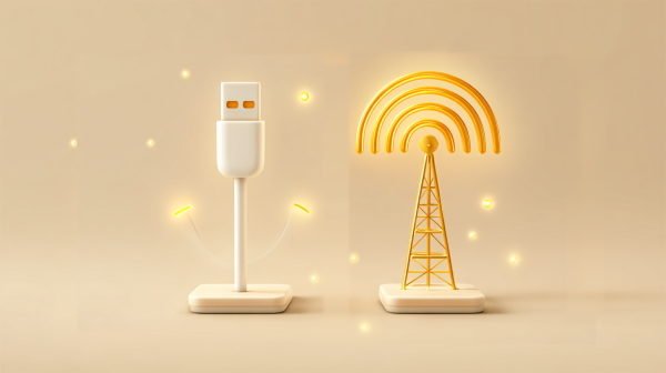 دو ابزار مختلف برای انتقال بی‌سیم و سیمی داده‌ها