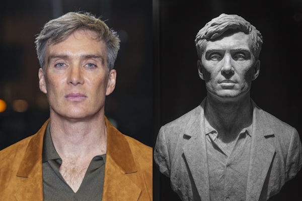 تصویر کیلیان مورفی ساده و تصویر او به شکل مجسمه سنگی یونانی